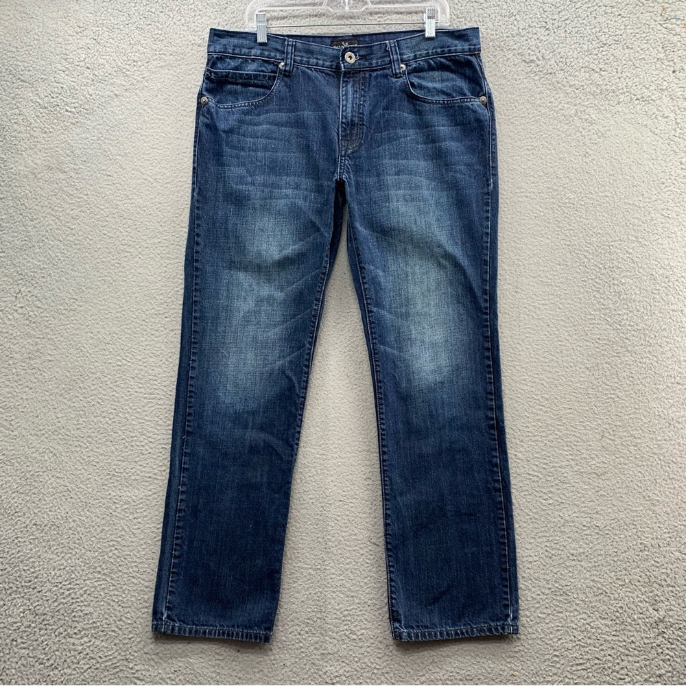 Marc Ecko Jeans Men 36x32 Blue Cut & Sew Slim Fit Denim Pants Embroidered Pocket